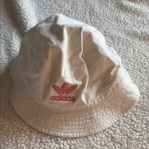 Adidas white Bucket Hat with Pink Logo